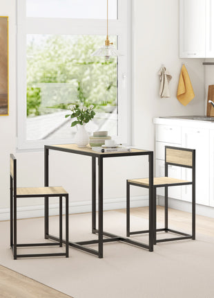 3-Piece Dining Room Set, Industrial Kitchen Table Set with Rectangular Table and 2 Dining Chairs, Oak