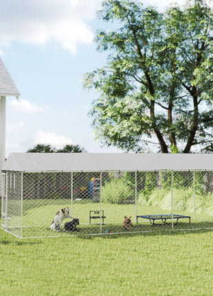 Dog Kennel Outdoor Dog Run Waterproof UV-Resist Cover Lockable Door Adjustable Bowls 20 x 7.5 x 6.5ft