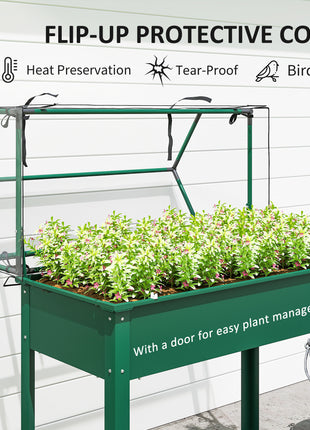 Elevated Garden Box with Greenhouse Cover, Raised Garden Bed with Legs and Drainage Hole for Vegetables, Green