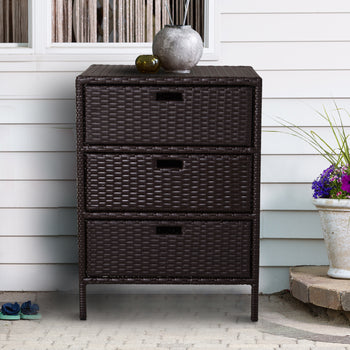Patio PE Rattan Storage Cabinet, Wicker Pool Cabinet Organizer, Outdoor Towel Rack for Pool with 3 Drawers, Brown