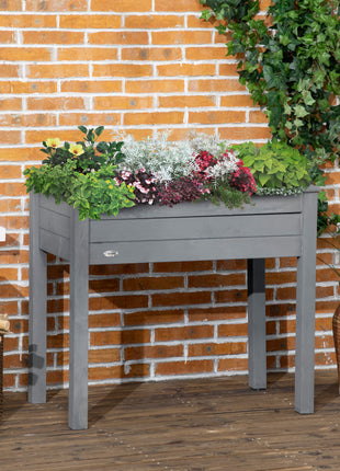 34" Raised Garden Bed, Elevated Wooden Planter Box with Holes for Vegetables, Herb, Flowers for Backyard, Dark Gray