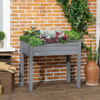 34" Raised Garden Bed, Elevated Wooden Planter Box with Holes for Vegetables, Herb, Flowers for Backyard, Dark Gray