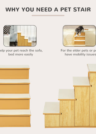 Pet Stairs, Small Pet Steps with Cushioned Removable Covering for Dogs and Cats Up To 22 lbs, Natural