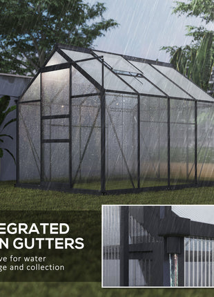 Polycarbonate Greenhouse, Heavy Duty Outdoor Aluminum Walk-in Green House Kit Vent Door, 6.2'x8.3'x6.6' Gray