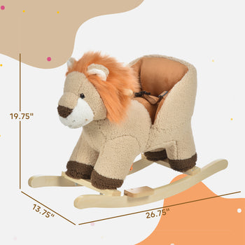 Baby Rocking Horse Lion with Sound, Plush Stuffed Rocking Animals, Wooden Rocking Horse with Seat Belt for 18-36 Months Boys and Girls Gift, Brown