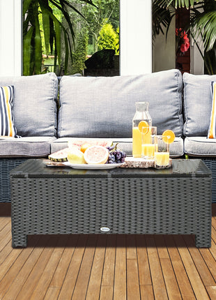 Patio Coffee Table, Large Side Table, Hand-Woven PE Rattan, Weather Resistant Wicker, Outdoor Furniture for Garden Black