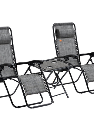 Zero Gravity Chair Set with Side Table, Folding Reclining Chair with Cupholders & Pillows, Adjustable Lounge Chairs for Pool, Backyard, Lawn, Beach, Gray