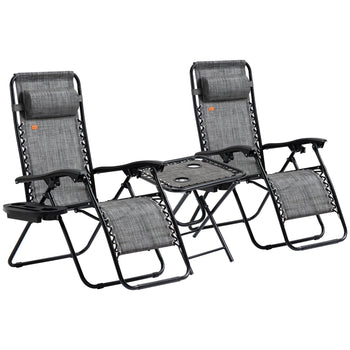 Zero Gravity Chair Set with Side Table, Folding Reclining Chair with Cupholders & Pillows, Adjustable Lounge Chairs for Pool, Backyard, Lawn, Beach, Gray