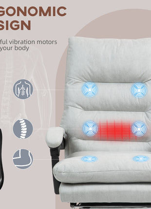 Microfibre Massage Office Chair, Heated Reclining Chair with Footrest, Double-tier Padding, Swivel Wheels, Light Gray