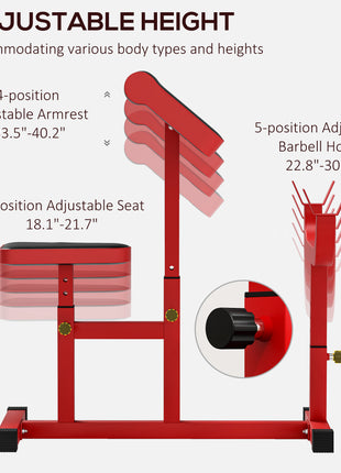 265 LBS Preacher Curl Bench for Strength Training, Adjustable Seated Arm Isolated Barbell Dumbbell Bicep Station, Red