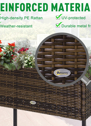 Raised Garden Bed, Elevated Planter Box with Rattan Wicker Look, Tool Storage Shelf, Portable Design for Herbs, Vegetables, Flowers, Brown