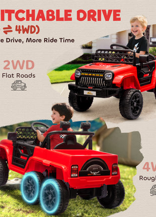 12V 4x4 Kids Electric Car w/ 2WD/4WD Switchable, Remote Control, Spring Suspension System, Back Trailer, Red