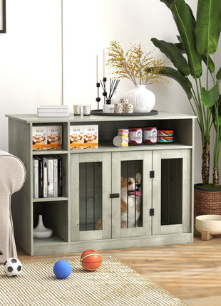 47" Dog Crate Furniture with Storage, for Large Medium Dogs, Gray