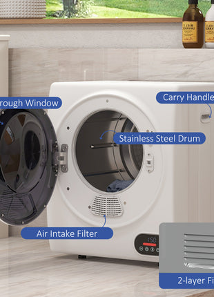 1.5 cu.ft Portable Compact Clothes Laundry Dryer with Intelligent Drying for Apartments Dorms RVs, 850W, White