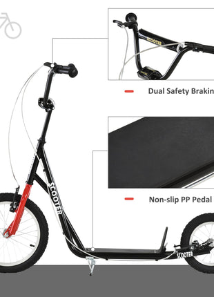 Teens Youth Scooter Ride On Toy with Adjustable Handlebar, Dual Brakes, and Inflatable Wheels For Kids 5+ - Black