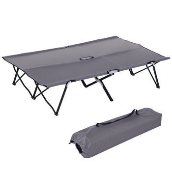 2 Person Folding Camping Cot for Adults, 50" Extra Wide Outdoor Portable Sleeping Cot with Carry Bag, Elevated Camping Bed, Beach Hiking, Grey