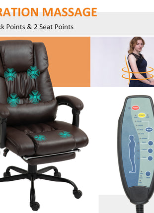 Massage Office Chair with 6 Vibrating Points, High Back Reclining Office Chair with Footrest and Remote, Brown