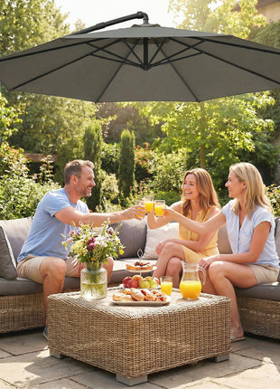 10 ft Offset Patio Umbrella with Cover, Hanging Cantilever Umbrella with 360° Rotation, Crank Handle, Tilt, Tan