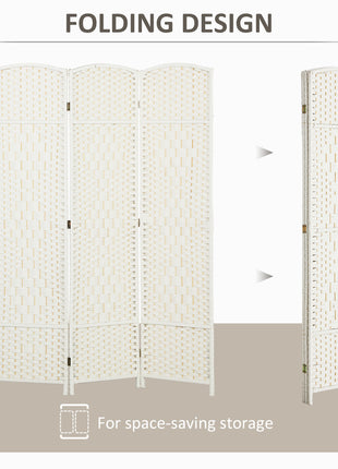 Folding Room Divider Screen 3 Panel 6' Tall Privacy Screen Freestanding Wood Partition for Home Office, White