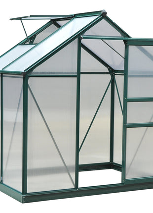 6' x 4' Greenhouse for Outdoors, Polycarbonate Greenhouse with Rain Gutter and Roof Vent, Aluminum Walk-in Green Houses for Outside for Patio Backyard Garden, Dark Green