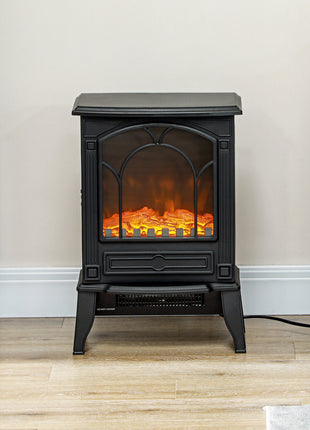 Electric Fireplace Heater, Freestanding Fireplace Stove with Realistic Flame Effect Overheat Protection 725W/1450W Black