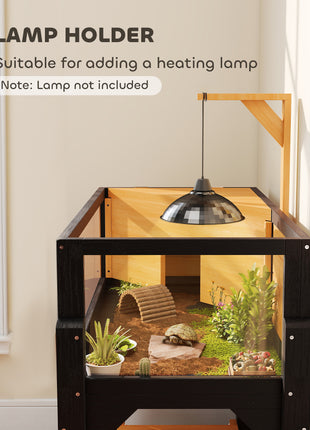 Wooden Tortoise Habitat with Storage Shelf, Tortoise Enclosure with Clear Windows, Openable Top, Lamp Holder, Yellow