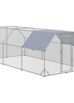 Large Chicken Coop Metal Chicken Run with Waterproof and Anti-UV Cover, Flat Shaped Walk in Fence Cage Hen House for Outdoor and Yard Farm Use, 1" Tube Diameter, 9.2' x 18.7' x 6.4'