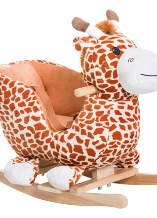 Kids Plush Rocking Horse Giraffe Style Themed Ride-On Chair Toy With Sound Brown