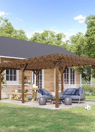 12' x 20' Outdoor Pergola, Wood Gazebo Grape Trellis with Stable Structure for Climbing Plant Support, Garden, Patio, Backyard, Deck