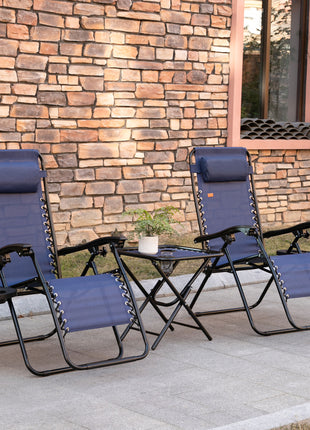 Zero Gravity Chair Set with Side Table, Folding Reclining Chair with Cupholders & Pillows, Adjustable Lounge Chair for Pool, Backyard, Lawn, Beach, Blue