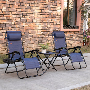 Zero Gravity Chair Set with Side Table, Folding Reclining Chair with Cupholders & Pillows, Adjustable Lounge Chair for Pool, Backyard, Lawn, Beach, Blue