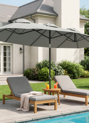 Double Sided Patio Umbrella, 9.7' Large Outdoor Market Umbrella with Push Button Tilt and Crank, 3 Air Vents and 12 Ribs, for Garden, Deck, Pool, Gray