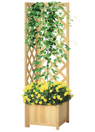 Wooden Raised Garden Bed, Planter with Trellis for Vine Climbing and Vegetables, Herbs and Flowers Growing, Natural