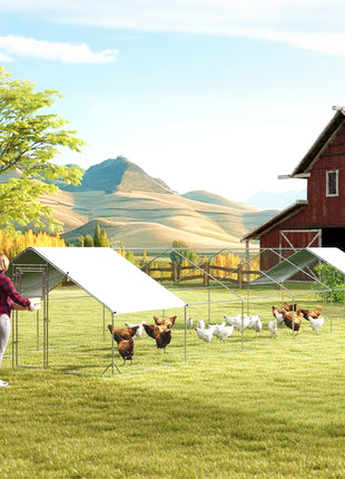 Large Chicken Coop with Waterproof and Anti-UV Cover, Spire Shaped for Outdoor and Yard Farm Use, 39' x 10' x 6.4'