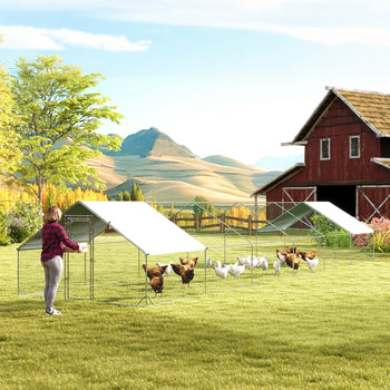 Large Chicken Coop with Waterproof and Anti-UV Cover, Spire Shaped for Outdoor and Yard Farm Use, 39' x 10' x 6.4'