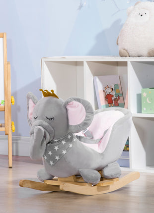 Baby Rocking Horse Elephant Rocking Chair Toddler Rocker Toy with Sound Wooden Base Seat for 1.5-3 Year Old, Gray