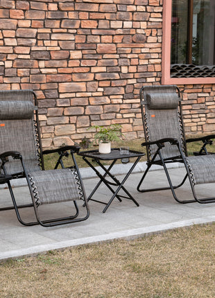 Zero Gravity Chair Set with Side Table, Folding Reclining Chair with Cupholders & Pillows, Adjustable Lounge Chairs for Pool, Backyard, Lawn, Beach, Gray