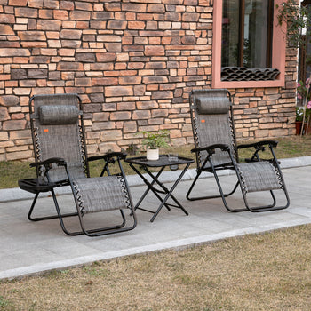 Zero Gravity Chair Set with Side Table, Folding Reclining Chair with Cupholders & Pillows, Adjustable Lounge Chairs for Pool, Backyard, Lawn, Beach, Gray