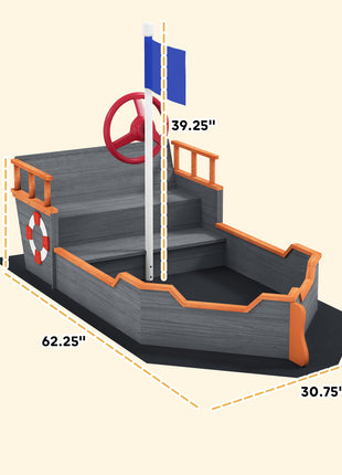 Kids Wooden Sandbox Pirate Ship Sandboat w/ Bench Seat Storage Space Ceder Wood, Gray