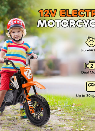12V Kids Electric Motorcycle w/ Twist Grip Throttle, Training Wheels, Rear Suspension & Music, Orange