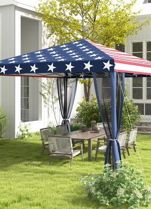 10' x 10' Outdoor Pop-Up Canopy with Sidewalls, Mesh Walls, Instant Setup for Party, Events, Patio, Lawn, American Flag