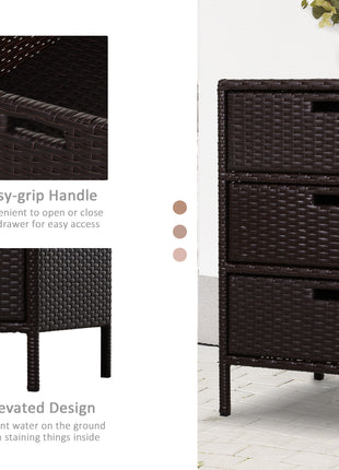 Patio PE Rattan Storage Cabinet, Wicker Pool Cabinet Organizer, Outdoor Towel Rack for Pool with 3 Drawers, Brown