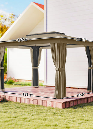 10' x 12' Outdoor Patio Gazebo, Soft Top Gazebo Canopy Shelter with Curtains, Netting, Steel Frame, Hooks, Khaki