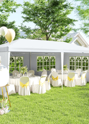 Large 20' x 10' Gazebo Canopy Party Tent with 4 Removable Window Side Walls, Outdoor Events - White