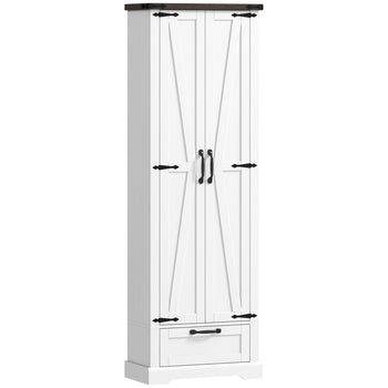 71" Pantry Cabinet, Kitchen Storage Cabinet with Adjustable Shelves, Barn Doors and Drawer for Dining Room, White