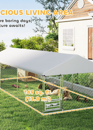 Outdoor Dog Kennel with Adjustable & Rotatable Bowl Rack, Waterproof Cover, Secure Lock, 19.7' x 7.5' x 5.2'