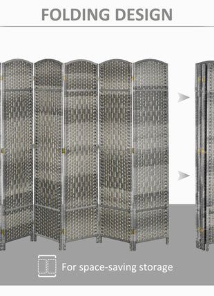 Folding Room Divider Screen 6 Panel 6' Tall Privacy Screen Freestanding Wood Partition for Home Office, Mixed Gray