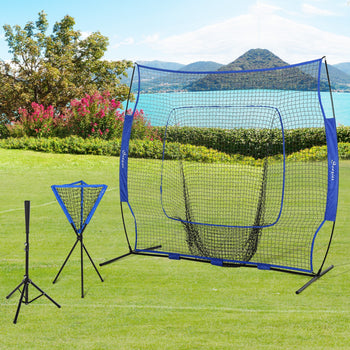 Baseball Net Set with 7.5x7ft Catcher Net, Ball Caddy, Portable Pitching Net for Hitting, Pitching, Batting, Blue