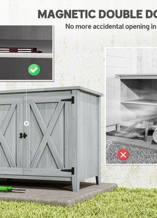 Wooden Outdoor Storage Cabinet, Garden Shed Potting Shed with Shelf and Double Doors, Light Gray