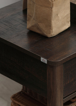 End Table with Drawer, Side Table with Top and Bottom Shelf for Small Spaces, Dark Brown